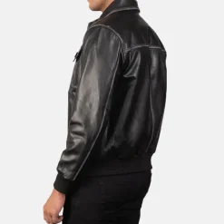 Aaron Black Leather Bomber Jacket