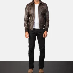 Aaron Brown Leather Bomber Jacket