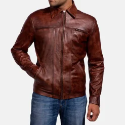Abstract Maroon Leather Jacket