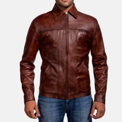 Abstract Maroon Leather Jacket