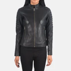 Adalyn Quilted Black Leather Biker Jacket