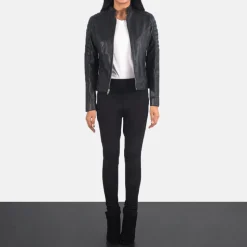 Adalyn Quilted Black Leather Biker Jacket