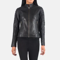 Adalyn Quilted Black Leather Biker Jacket
