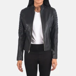 Adalyn Quilted Black Leather Biker Jacket