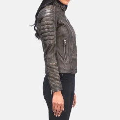 Adalyn Quilted Distressed Brown Leather Biker Jacket