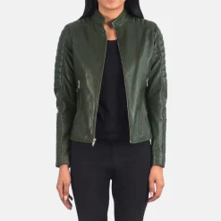 Adalyn Quilted Green Leather Biker Jacket