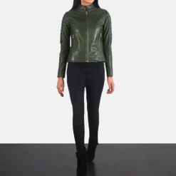 Adalyn Quilted Green Leather Biker Jacket