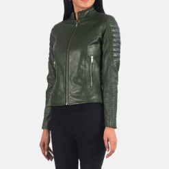 Adalyn Quilted Green Leather Biker Jacket