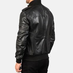 Agent Shadow Black Leather Bomber Jacket