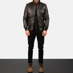 Agent Shadow Brown Leather Bomber Jacket
