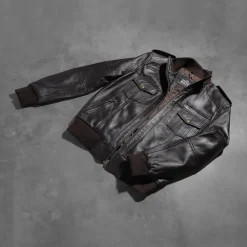 Agent Shadow Brown Leather Bomber Jacket