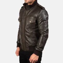 Agent Shadow Brown Leather Bomber Jacket