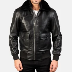 Airin G-1 Black Leather Bomber Jacket
