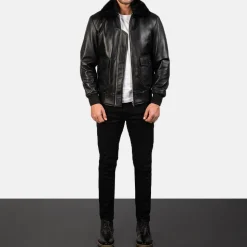 Airin G-1 Black Leather Bomber Jacket
