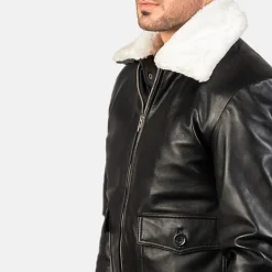 Airin G-1 Black & White Leather Bomber Jacket