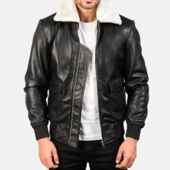 Airin G-1 Black & White Leather Bomber Jacket