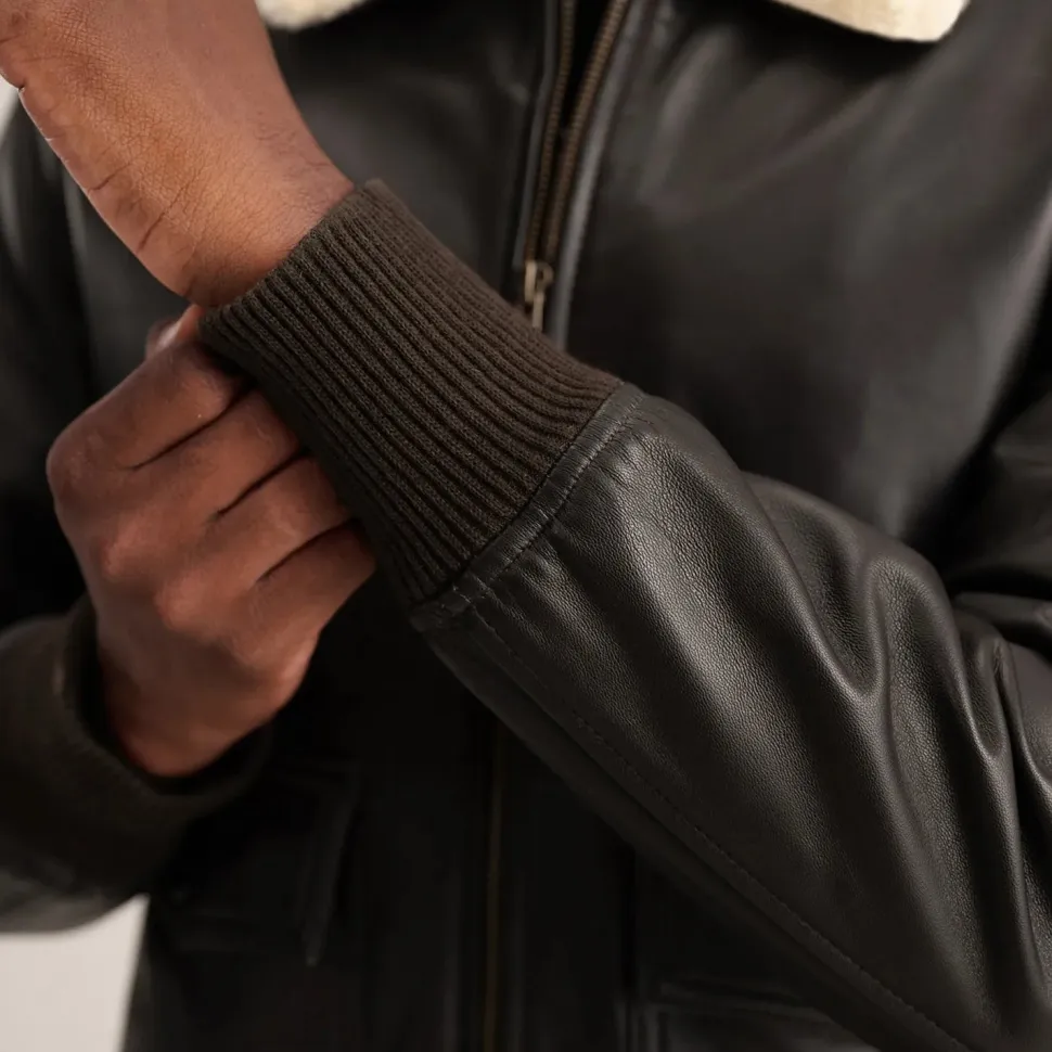 Airin G-1 Brown & Cream Leather Bomber Jacket