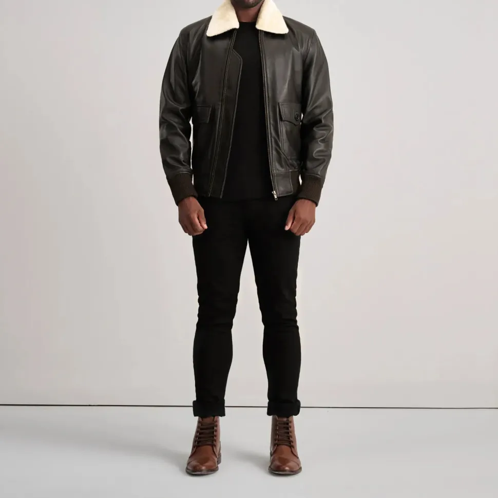 Airin G-1 Brown & Cream Leather Bomber Jacket