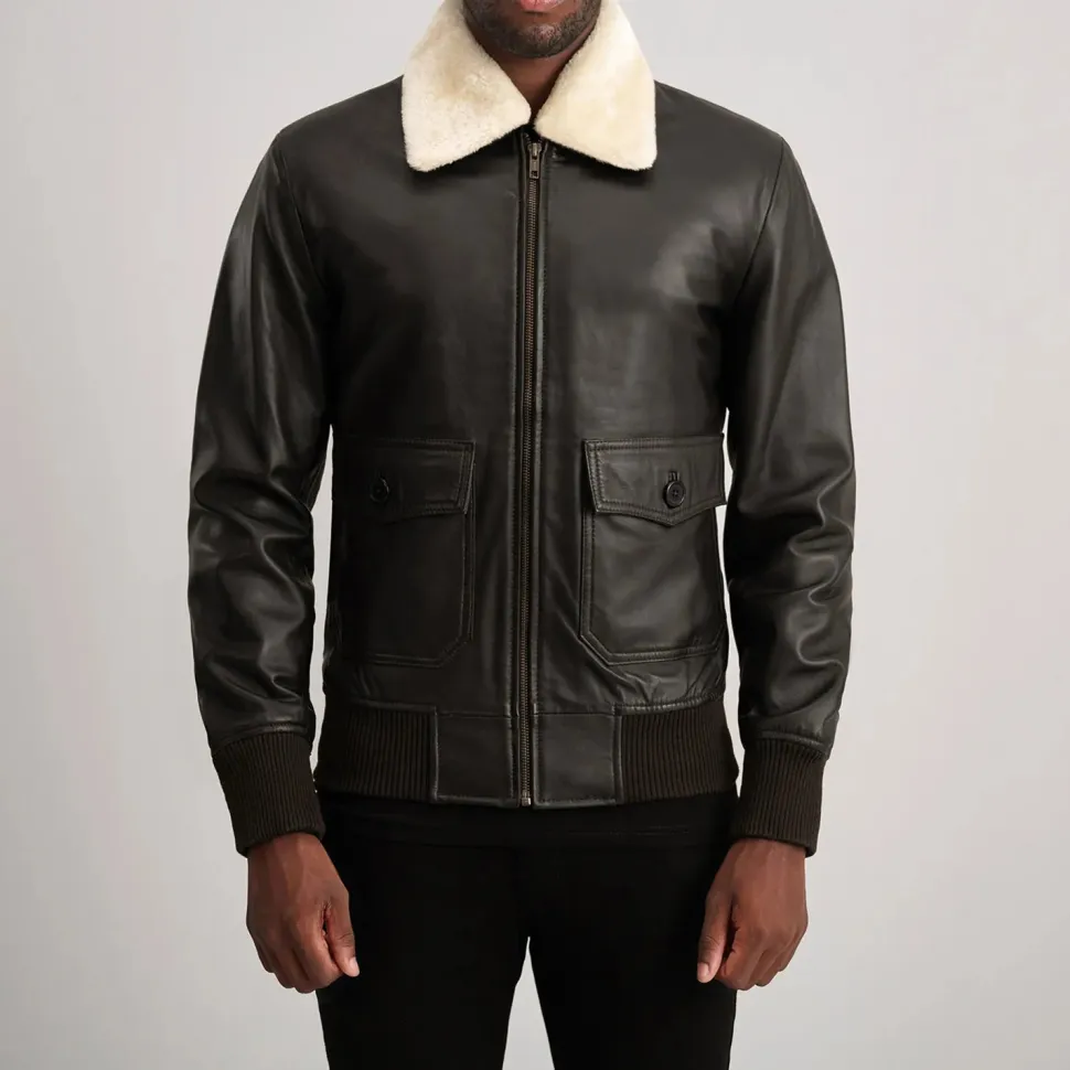 Airin G-1 Brown & Cream Leather Bomber Jacket
