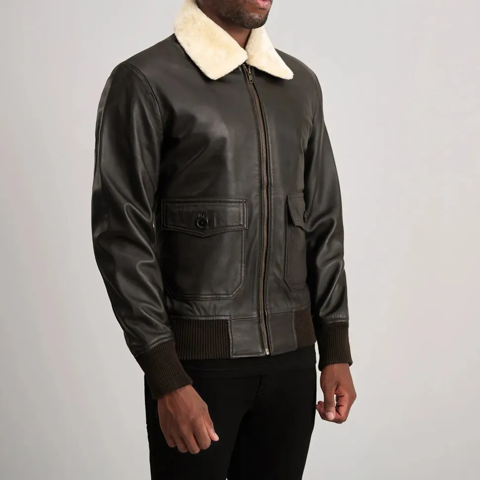 Airin G-1 Brown & Cream Leather Bomber Jacket