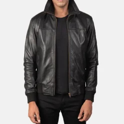 Air Rolf Black Leather Bomber Jacket