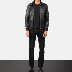 Air Rolf Black Leather Bomber Jacket