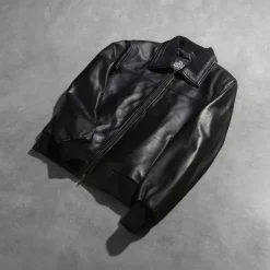 Air Rolf Black Leather Bomber Jacket