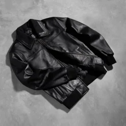 Air Rolf Black Leather Bomber Jacket