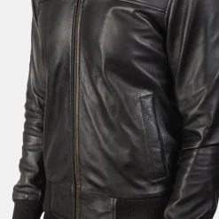 Air Rolf Black Leather Bomber Jacket