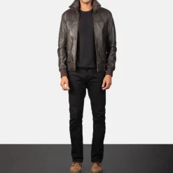 Air Rolf Brown Leather Bomber Jacket
