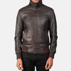 Air Rolf Brown Leather Bomber Jacket