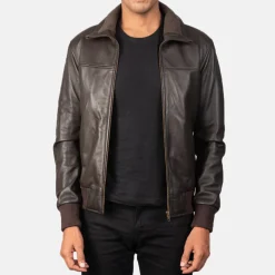 Air Rolf Brown Leather Bomber Jacket