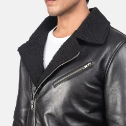 Alberto Shearling Black Leather Jacket
