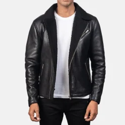 Alberto Shearling Black Leather Jacket