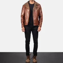Alberto Shearling Brown Leather Jacket