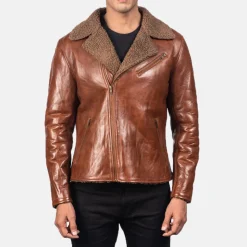 Alberto Shearling Brown Leather Jacket