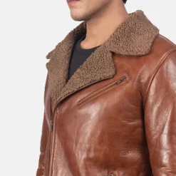 Alberto Shearling Brown Leather Jacket