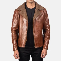 Alberto Shearling Brown Leather Jacket