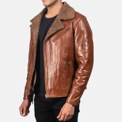 Alberto Shearling Brown Leather Jacket