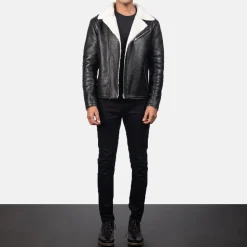 Alberto White Shearling Black Leather Jacket