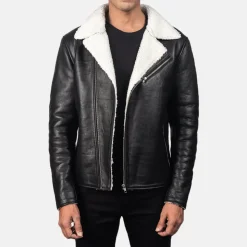 Alberto White Shearling Black Leather Jacket