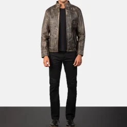 Alex Distressed Brown Leather Biker Jacket