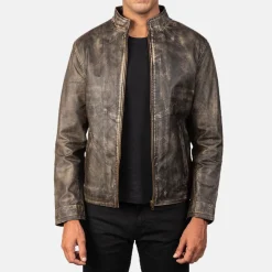 Alex Distressed Brown Leather Biker Jacket