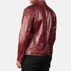 Alex Distressed Burgundy Leather Jacket