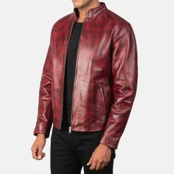 Alex Distressed Burgundy Leather Jacket