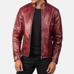 Alex Distressed Burgundy Leather Jacket