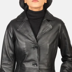 Alexis Black Single Breasted Leather Coat