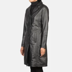 Alexis Black Single Breasted Leather Coat