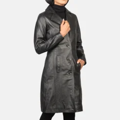 Alexis Black Single Breasted Leather Coat
