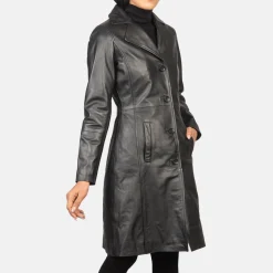 Alexis Black Single Breasted Leather Coat